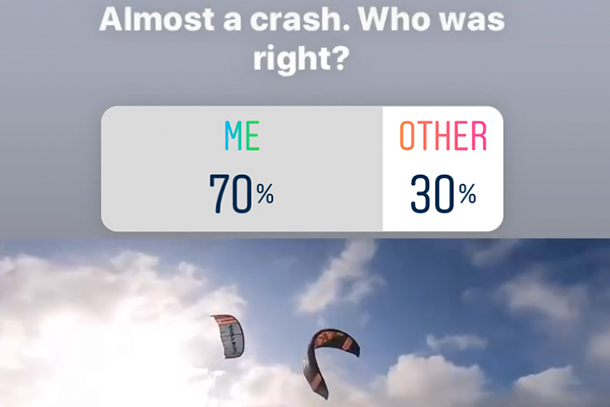 Bijna kitesurf crash - Wie heeft voorrang