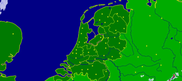 Sneeuw radar voor de actuele sneeuwval en verwachte sneeuw in cm in Nederland