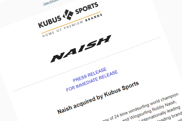 Naish wurde von Dutch Kubus Sports gekauft