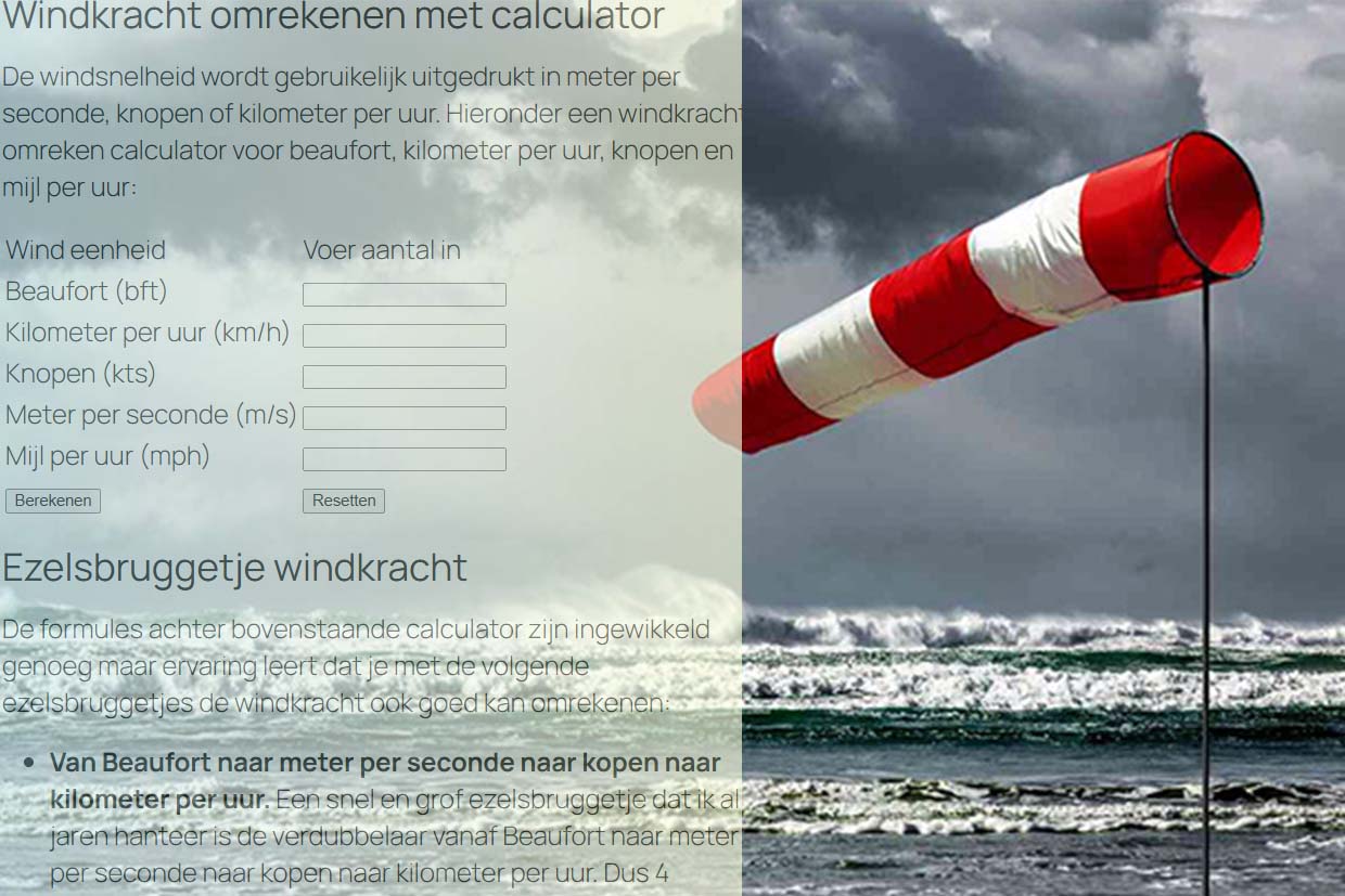 Ezelsbruggetje windkracht en omrekenen windsnelheid calculator